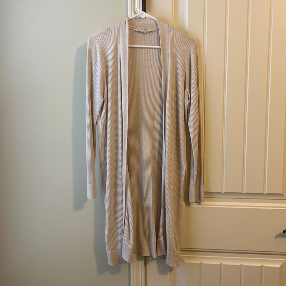 Loft sweater duster cardigan in large petite taupe
